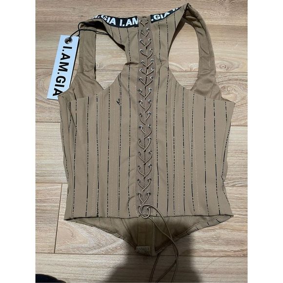 nwt iamgia siobhan tan pinstripe corset xs - Picture 2 of 5